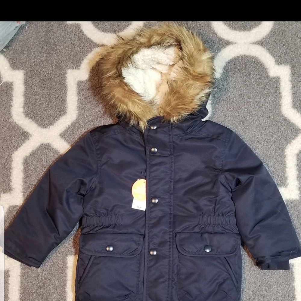 Toddler Boys Sherpa Lined Faux Fur Hooded Parka